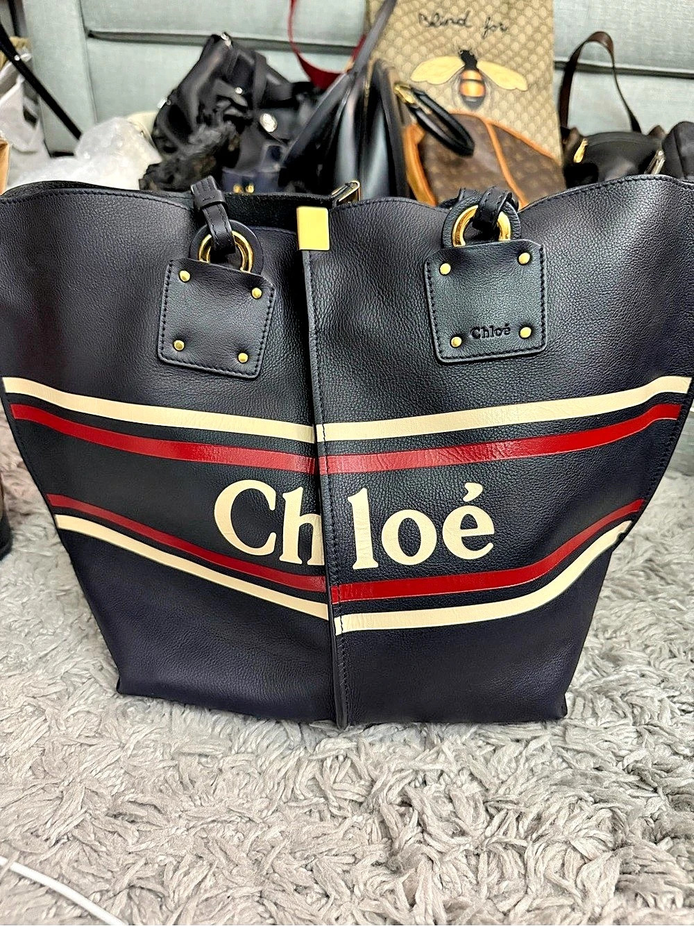 Chloé Stripy East-West Tote Bag in Black & Red